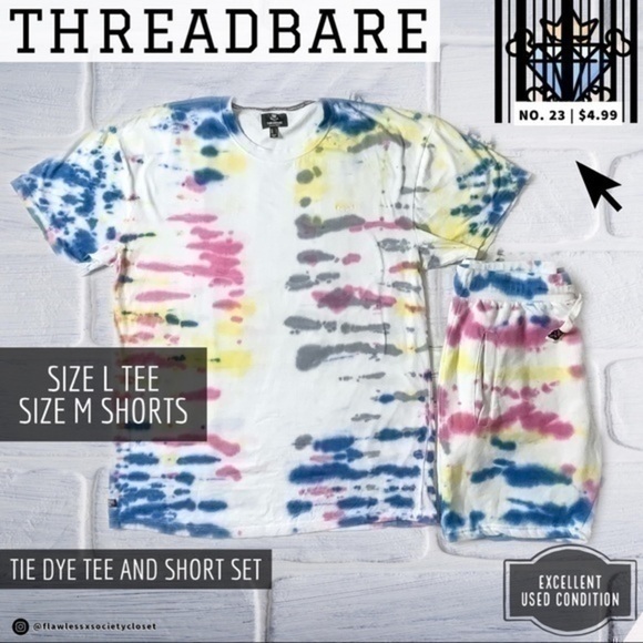 MENS THREADBARE TIE DYE SHORT SET WITH TEE SIZE LARGE TEE SIZE MEDIUM SHORTS - Picture 2 of 16